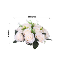 2 Pack Cream Silk 15-Head Rose Flower Balls For Centerpieces - 10", Artificial Kissing Ball Floral Arrangements