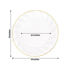 10-Pack Plastic 10" Round Dinner Plates in Clear with Gold Flair Rim - Disposable Party Plates for Upscale Banquets & Special Occasions