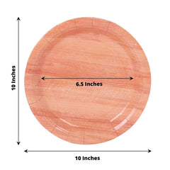 25-Pack Paper 10" Round Dinner Plates Natural Wood Grain Print - Rustic & Nature-Inspired Disposable Party Plates