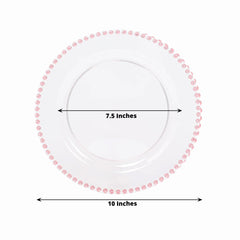 10-Pack Plastic 10" Round Dinner Plates in Transparent Blush with Beaded Rim - Disposable Party Plates for Banquets & Festive Occasions