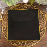 10-Pack Plastic 10" Square Dinner Plates in Black Concave Style with Gold Rim - Modern Disposable Party Plates