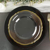 10-Pack Plastic 10" Dinner Plates in Clear with Gold Scalloped Rim - Disposable Large Party Plates