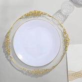 10-Pack Plastic 10" Round Dinner Plates in White with Gold Rim - Glossy Disposable Party Plates for Banquets & Special Occasions