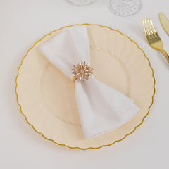 10-Pack Plastic 10" Round Dinner Plates in Ivory with Gold Flair Rim - Disposable Party Plates