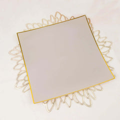 10-Pack Plastic 10" Square Dinner Plates in Taupe Concave Style with Gold Rim - Modern Disposable Party Plates