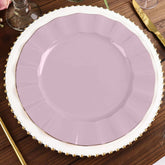 10-Pack Plastic 11" Round Dinner Plates in Lavender Lilac Ruffled Rim with Gold Edging - Sturdy Disposable Dinnerware