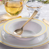 10-Pack Plastic Soup Bowls White with Gold Rim - Stylish Disposable Bowls for Parties 12oz