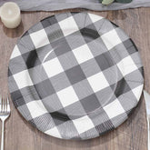 10-Pack Disposable Paper Charger Plates – Black/White Buffalo Plaid 13" Round Table Chargers, 350 GSM Cardstock