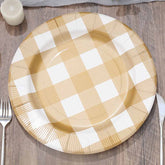 10-Pack Disposable Paper Charger Plates – Gold/White Buffalo Plaid 13" Round Table Chargers, 350 GSM Cardstock
