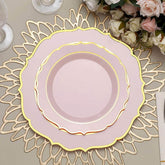 10-Pack Plastic 8" Round Dessert Plates in Blush with Gold Scalloped Rim - Disposable Appetizer/Salad Plates
