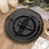 10-Pack Plastic Dinner Plates in Black with Gold Scalloped Rim - Disposable Party Plates for Upscale Events & Banquets 9"