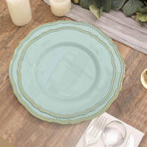 10-Pack Plastic Dinner Plates in Jade with Gold Scalloped Rim - Disposable Party Plates 9"
