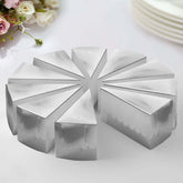 10-Pack Cardstock Triangle Cake Slice Boxes Metallic Silver with Scalloped Top - Decorative Takeaway Dessert Containers for Pie Snacks & Party Favors 5"x3"