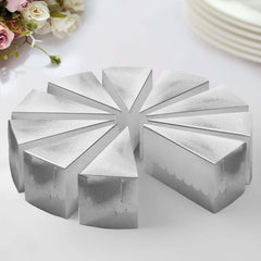 10-Pack Cardstock Triangle Cake Slice Boxes Metallic Silver with Scalloped Top - Decorative Takeaway Dessert Containers for Pie Snacks & Party Favors 5"x3"