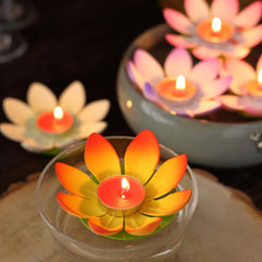 10-Pack Floating Candle Lights Water Lily Lotus Flower Design Colorful - Assorted Tealight Lanterns 5"