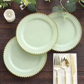 10-Pack Sage Green Plastic Dessert Plates – 8" Round with Gold Beaded Rim, Disposable for Parties & Events