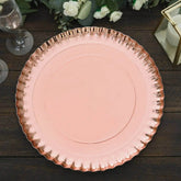 10-Pack Paper 13" Round Charger Plates in Rose Gold with Scalloped Rims - Heavy Duty Disposable 1100GSM Serving Trays