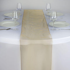10 Pack Sheer Organza 14"x108" Table Runners Gold - Soft and Lightweight Table Accent for Weddings