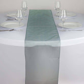 10 Pack Sheer Organza 14"x108" Table Runners Hunter Emerald Green - Soft and Lightweight Table Accent