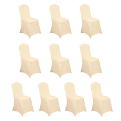10 Pack Spandex Chair Covers for Banquet Chairs Beige - Durable Reusable Stretch Slip-On Covers