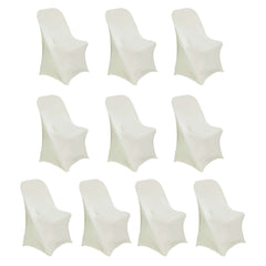 10 Pack Stretch Spandex Chair Covers Ivory for Folding Chairs - Durable 160GSM Fitted Slipcovers