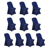 10 Pack Stretch Spandex Chair Covers Navy Blue for Folding Chairs - Durable 160GSM Fitted Slipcovers