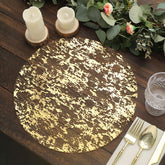 10-Pack Table Placemats Foil Design Metallic Gold Round - Mesh Disposable Shiny Dining Mats 13"