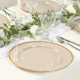 10 Pack Taupe Economy Plastic Charger Plates With Gold Rim, 12" Round Dinner Chargers Event Tabletop Decor