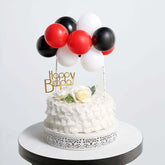 11 Pcs Balloon Cake Topper Black, Red and White - Whimsical Clustered Mini Garland Cake Inserts DIY Party Decorations