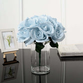 12" Ice Blue Artificial Velvet-Like Fabric Rose Flower Bouquet Bush