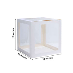 2 Pack 12" White Clear Baby Shower Party Decoration Boxes, Transparent DIY Balloon Boxes