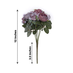 2 Pack Artificial Rose & Peony Floral Arrangements – 12" Purple Silk Bouquets for Weddings & Home Décor