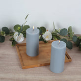 6-Pack 3"x6" Unscented Dripless Pillar Candles – Dusty Blue Long-Burning Wax Candles with Cotton Wicks for Home, Weddings & Event Decor