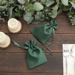 12 Pack 4"x6" Hunter Emerald Green Satin Wedding Party Favor Bags, Drawstring Pouch Gift Bags