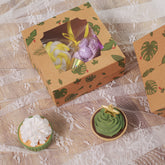 12-Pack Cardstock Cookie Boxes with Display Window - Tropical Leaf Design Disposable Treat Bakery Boxes for Donuts Cupcakes Strawberries & Pastries 6"x6"x3"