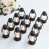 12-Pack LED Flickering Decorative Lights Vintage Black - Battery Operated Mini Hanging Lanterns 3.5"