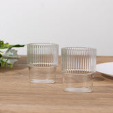 12-Pack Plastic Short Drinking Glasses Clear Ribbed Pattern Stackable - Reusable Tumblers 7oz