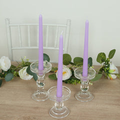 10-Pack Taper Candles Premium Wax Design Lavender Lilac - Unscented Candles for Upscale Settings 10"