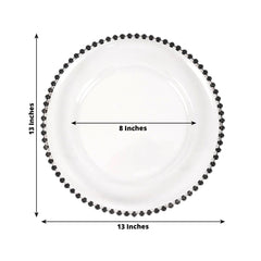 6-Pack Acrylic Round Charger Plates 13" in Clear with Black Beaded Rim, Decorative Dinner Party Charger Tableware