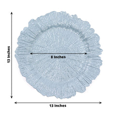 6-Pack Acrylic Plastic Round Charger Plates 13" in Dusty Blue with Reef Design, Dinner Charger Tableware