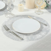50 Pack Disposable Metallic Silver Placemats, 13" Non-Woven Mesh Fiber Round Table Mats for Dining & Events