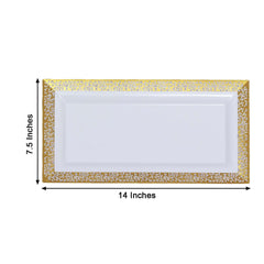 4-Pack Plastic 14" Rectangle Serving Trays White with Gold Lace Rim - Chic Decorative Table Tray Platters for Buffets Banquets Dinner Parties