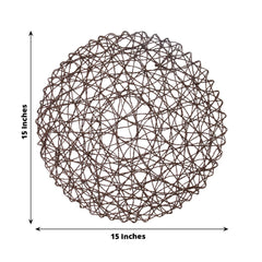 6-Pack Table Placemats Woven Fiber Design Dark Brown Round - Disposable Mats for Dining and Events 15"
