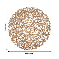 6-Pack Table Placemats Woven Fiber Design Natural Round - Disposable Mats for Dining and Events 15"