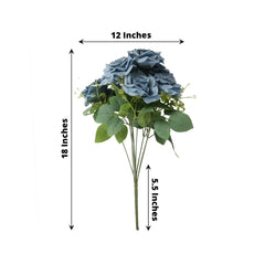 2 Bushes 18" Real Touch Artificial Rose Flower Bouquet, Dusty Blue Silk Long Stem Flower Arrangements