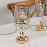 2-Pack 11" Crystal Pendant Candle Holders - Classic Empire Lamp Shade Style in Gold, Votive Candle Stand For Table Centerpieces