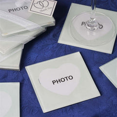 2 Pack 3" Heart Shaped Picture Frame Party Favors, Square Glass Coasters, Gift Wrapped With Thank You Tag