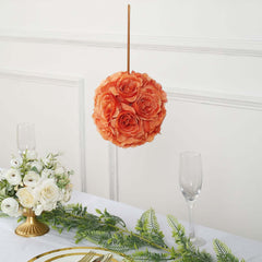 2 Pack 7" Terracotta (Rust) Artificial Silk Rose Kissing Ball, Faux Flower Ball