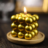2-Pack Decorative Paraffin Wax Candles Bubble Cube Design Metallic Gold - Unscented Long Burning Pillar Candle Set 2"