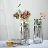 2-Pack Glass Cylinder Vases Silver Striped - Sophisticated Flower Centerpieces for Events 11"